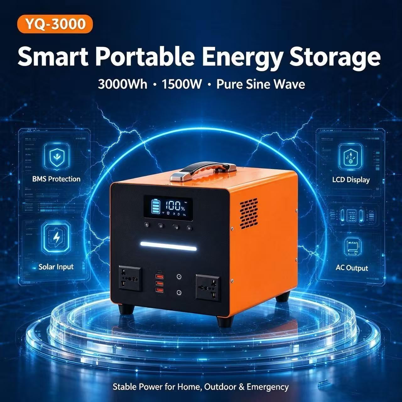 3072Wh LiFePO4 Portable Power Station with 1500W Continuous Output, Built-in BMS & Multi Output Ports - 2