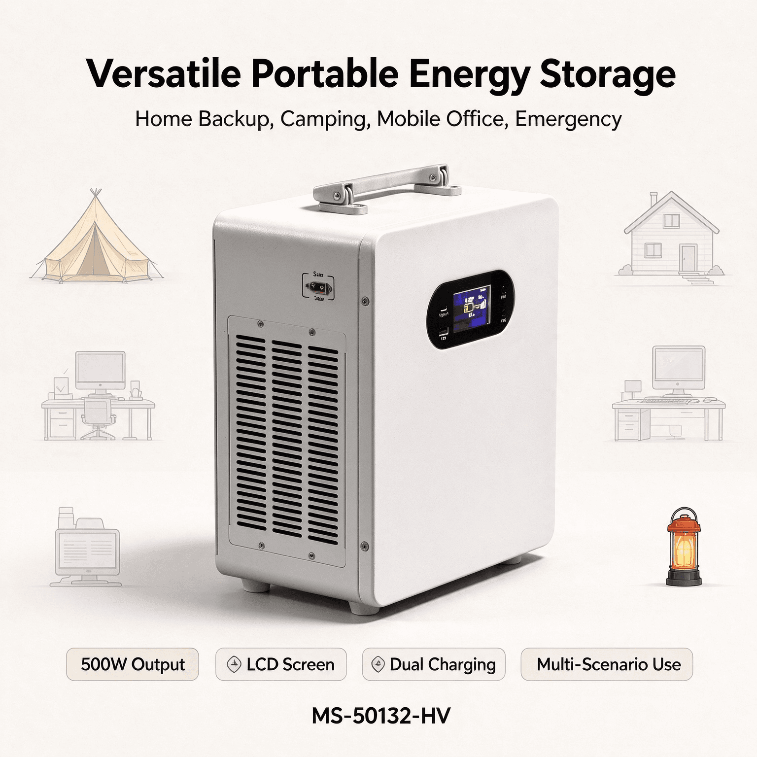 500W 1004Wh Solar Generator Portable Power Station with Long Cycle Life LiFePO4 Battery - 2