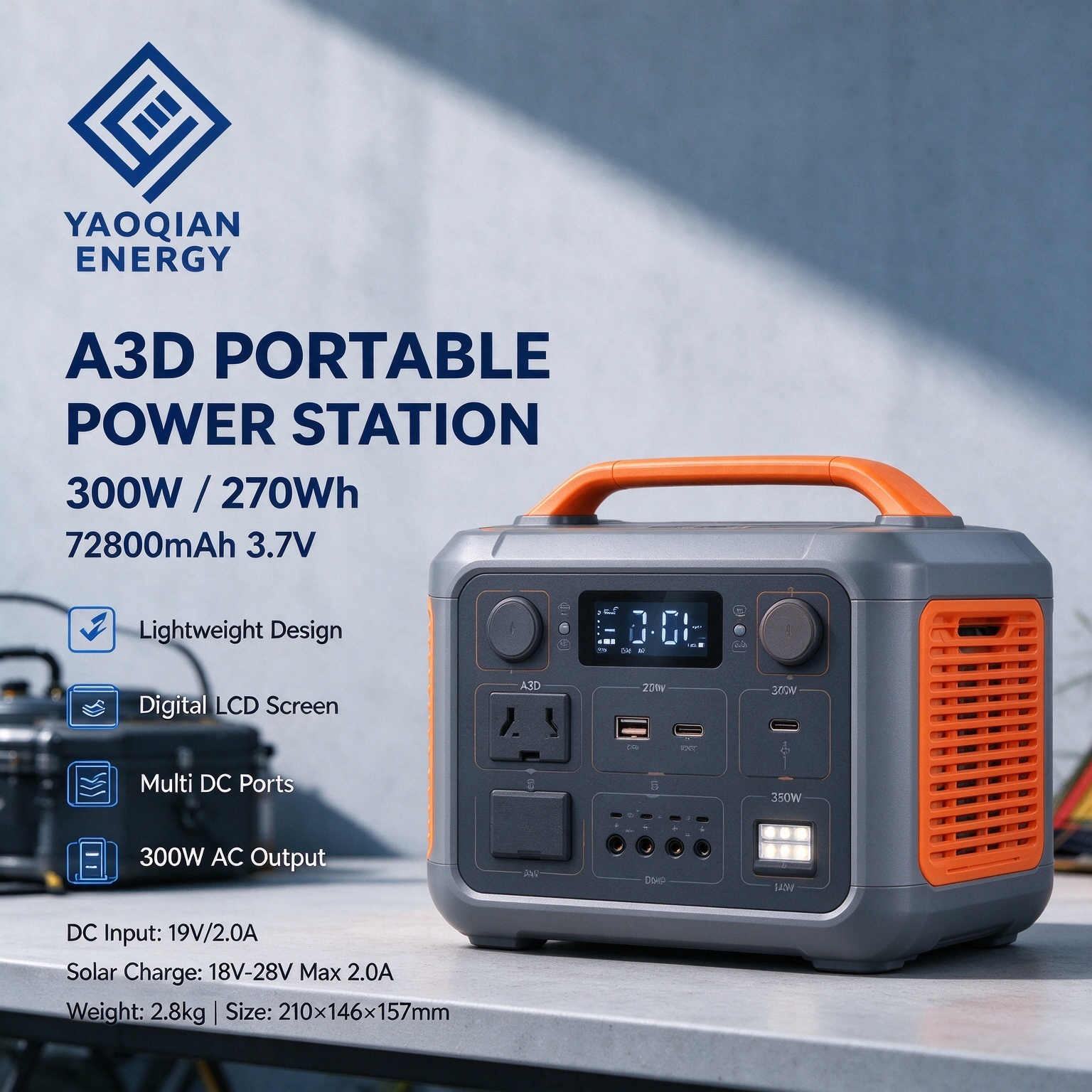 270Wh YQ-A3D Portable Power Station with Solar Charging Support and LED Lighting